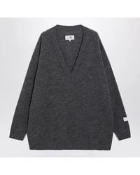 MM6 by Maison Margiela - Mélange Oversized V-Neck Knit Sweater - Lyst