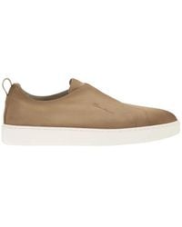 Santoni - Suede Leather Slip-On Trainers With Rubber Sole - Lyst