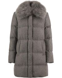 Herno - Long Silk And Cashmere Down Coat With Fur Collar - Lyst