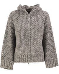 Peserico - Alpaca Blend Knitted Hooded Cardigan With Sequins - Lyst