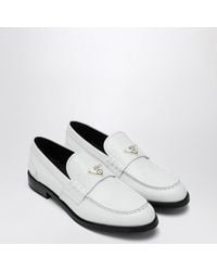 Prada - Leather Brushed Loafer With Enamelled Logo - Lyst