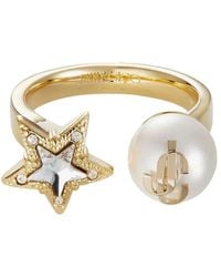 Jimmy Choo - Finish Metal Ring With Crystal Star And Pearl - Lyst