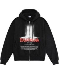 Balenciaga - Cotton Hoodie With Zip And Print - Lyst