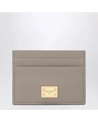 Dolce & Gabbana - Dolce & Gabbana Taupe Leather Card Holder With Logo Plaque - Lyst