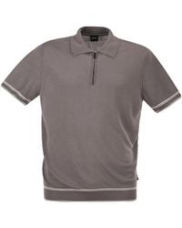 BOSS - Linen And Viscose Polo Shirt With Zip And Contrast Trims - Lyst
