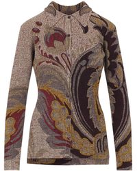 Etro - Ribbed Wool Cardigan With Daffodil Motif - Lyst