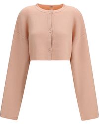 TOTEME - Cropped Crewneck Cardigan With Button Fastening - Lyst