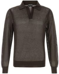 Tom Ford - 18Gg Cotton Silk Mesh Ls Buttonless Polo - Lyst