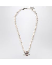 Vivienne Westwood - Kitty Pearl Necklace With Platinum Finish - Lyst