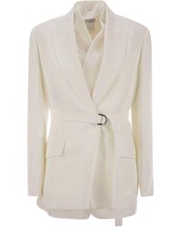 Brunello Cucinelli - Fluid Viscose And Linen Twill Jacket With Belt And Necklace - Lyst