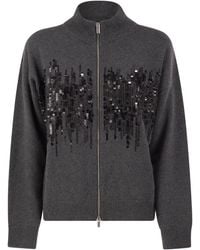 Peserico - Knitted Cardigan With Sequins And Two-Way Zip - Lyst