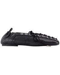 Ganni - Eyelets Lace Up Snake Ballerinas - Lyst