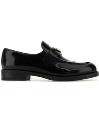 Prada - Brushed Leather Loafers With Logo - Lyst