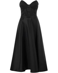 Elisabetta Franchi - Satin Bustier Midi Dress With Flared Skirt - Lyst