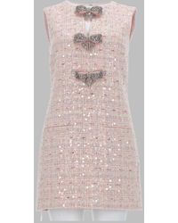 Self-Portrait - Sequin Tweed Mini Dress With Bow Detail - Lyst