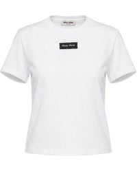 Miu Miu - Crew-Neck Logo-Patch T-Shirt - Lyst
