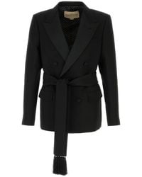 Valentino - Double-Breasted Virgin Wool Blazer With Belt - Lyst
