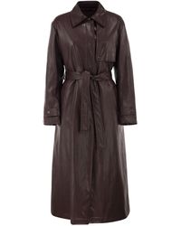 Herno - Long Belted Leather-Effect Coat - Lyst