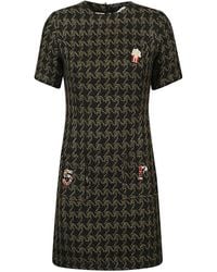 5 PROGRESS - Houndstooth Wool Blend Short Dress - Lyst