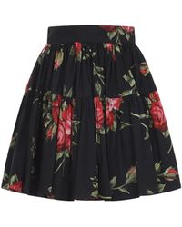 Dolce & Gabbana - Dolce & Gabbana Short Skirt With Rose Bouquet Print - Lyst