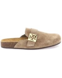 Tory Burch - Logo-Plaque Suede Mules - Lyst