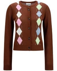 Ganni - Diamond-Pattern Cardigan - Lyst