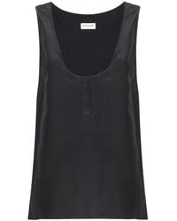 Saint Laurent - Henley-Neck Silk Tank Top - Lyst