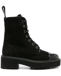 Aquazzura - Suede Lace-Up Boots By Desert Model.Patent Leather Details.Notched Sole. Height: 5 Cm Made - Lyst