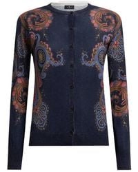 Etro - Silk And Cashmere Cardigan With Placed Paisley Print - Lyst
