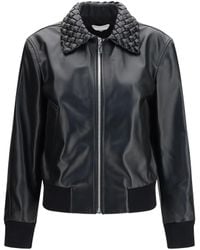 Bottega Veneta - Glossy Leather Padded Jacket - Lyst