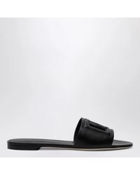 Dolce & Gabbana - Dolce&Gabbana Leather Slides With Dg Logo - Lyst