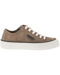 Brunello Cucinelli - Suede Trainers With Shiny Tab - Lyst