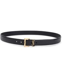 Saint Laurent - Grained Leather Belt With-Tone Hardware - Lyst