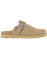 Prada - Sand Suede Slippers - Lyst