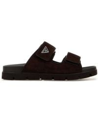 Prada - Dark Suede Slippers - Lyst