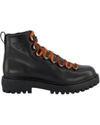 Prada - Logo-Embossed Leather Boots - Lyst