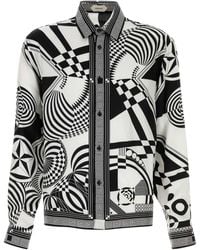 Versace - Silk Twill Scarf-Style Optical Motif Shirt - Lyst