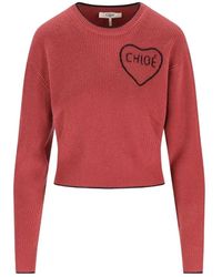 Chloé - Cropped Fitted Wool Knit Logo Sweater - Lyst