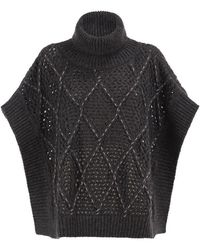 Peserico - Virgin Wool Openwork Knit Roll-Neck Poncho - Lyst