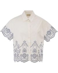 MC2 Saint Barth - Cropped Cotton Shirt With Floral Embroidery - Lyst