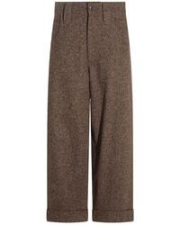 Brunello Cucinelli - Wool-Blend Tweed Wide-Leg Trousers Featuring Turn-Up Hems And Monili Chain Detail - Lyst
