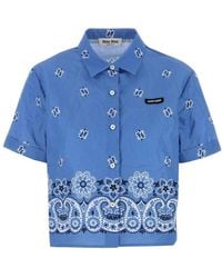 Miu Miu - Printed Slubbed Poplin Shirt Clothing - Lyst