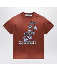 Golden Goose - Rust-Colored Cotton T-Shirt With Floral Print - Lyst