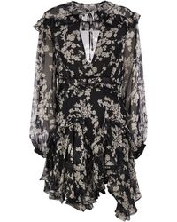 Elisabetta Franchi - Printed Silk Voile Dress With Ruffles - Lyst