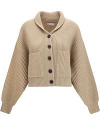 Tory Burch - Ribbed Wool Cropped Cardigan Golden - Lyst