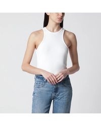 Anine Bing - Cream Ribbed Tank Top With Logo Embroidery - Lyst