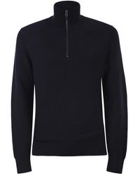 BOSS - Textured Cotton Sweater With High Neck And Zip - Lyst