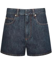 Fendi - Flared Denim Shorts With Quilted Ff Motif - Lyst