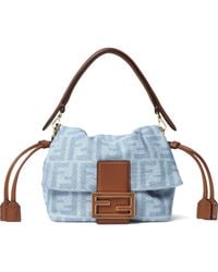 Fendi - Mamma Baguette Small Ff Denim Mini-Bag - Lyst