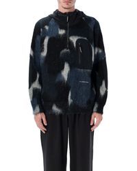 and wander - Mix Shaggy Knit Hoodie - Lyst